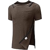 Poriff Men's Post Shoulder Surgery Recovery Shirts Full Tear Away Short Sleeve Snap Chemo Port Access Shirt