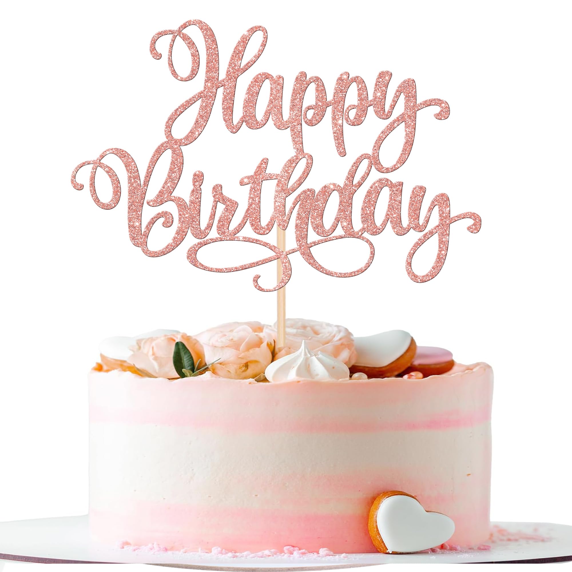 Photo 1 of ZHUOWEISM 1 PCS Happy Birthday Cake Topper Glitter Happy Birthday Cake Pick for Celebrating Happy Birthday Anniversary Party Cake Decorations Supplies Rose Gold