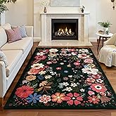 Vasofe 3x5 Rug for Bedroom,Washable Rugs for Living Room, Entryway, Indoor Floor Mat, Small Floral Mats for Nrusery, Farmhouse, Laundry Room, Playroom, Office, Non Slip Low Pile Soft Carpet, Black