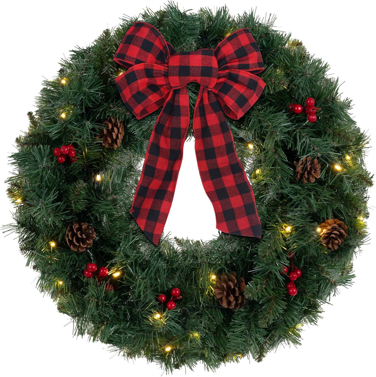Wreaths, Garlands & Swags - Christmas Wreath for Front Door, DEWBIN 24IN 2FT Christmas Door Wreaths, Red Berries, Pine Cones, Christmas Home Decor, Xmas Christmas Decorations Indoor Outdoor