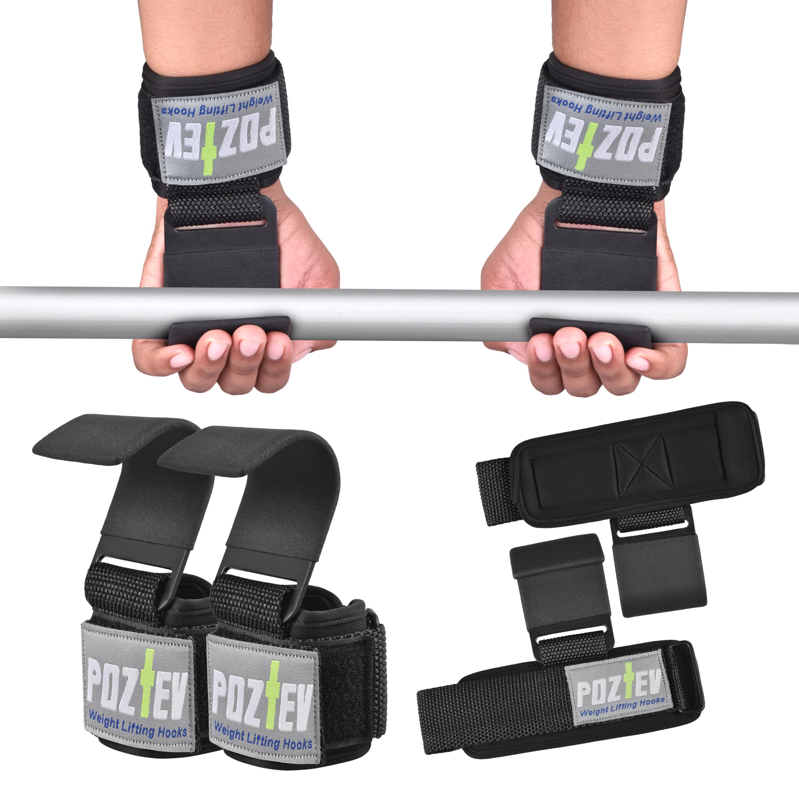 Photo 1 of Weight Lifting Hooks (PAIR) - Padded Wrist Wraps - Hand Grips Deadlift Straps for Men and Women - Grip Support for Bodybuilding Heavy Gym Workout - Ideal for Deadlifts, Powerlifting, Shrugs, Pull-Ups