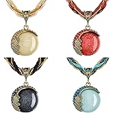 Bonuci 4 Pcs Bohemian Necklace for Women Retro Vintage Turquoise Rhinestone Necklace Beaded Chunky Pendant for Women Ladies Gift