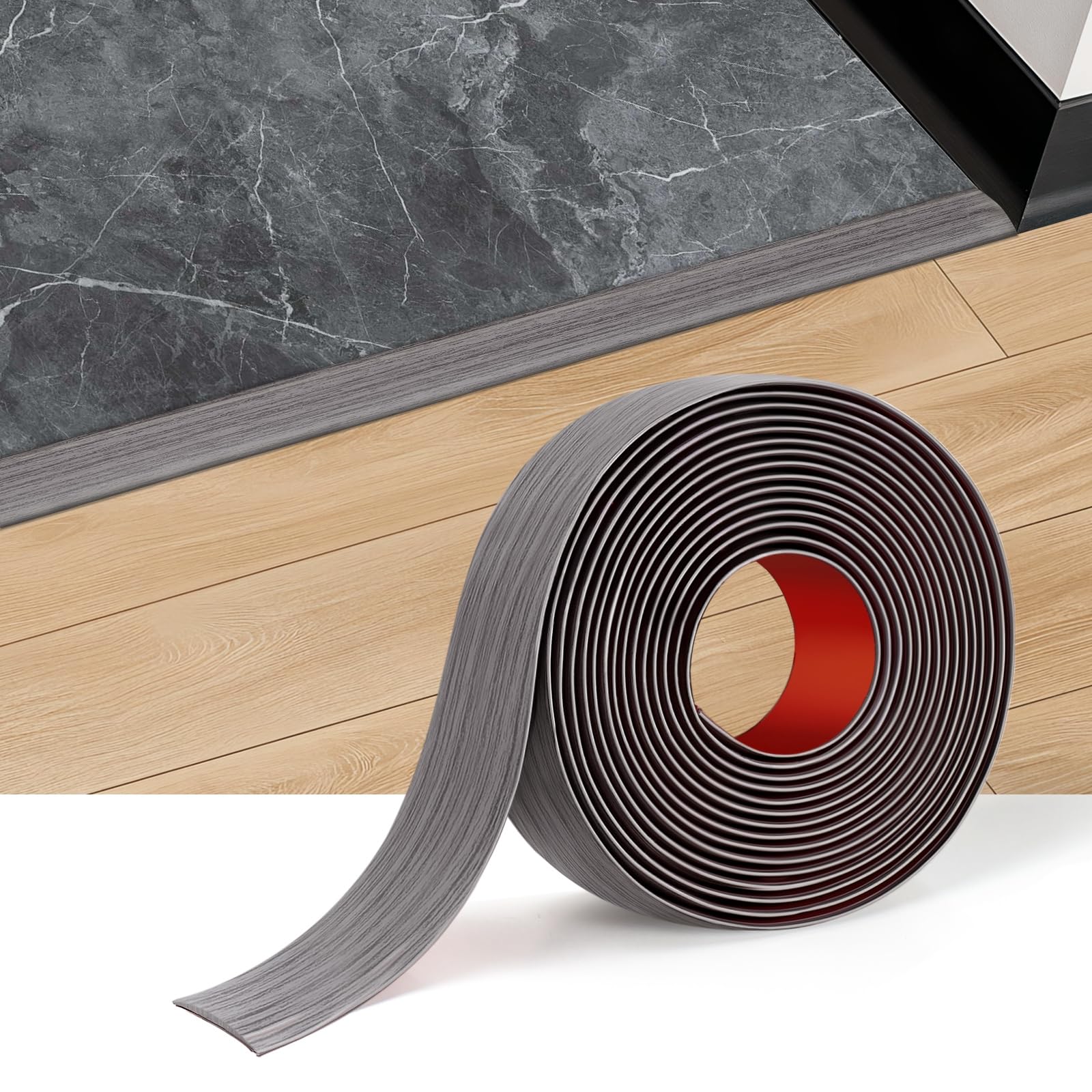 Photo 1 of Durteljana Floor Transition Strip Vinyl Self Adhesive Threshold Strip Carpet Edge Wood to Tile Laminate Flooring Gaps and Doorway Floor Cover Flat Divider Peel and Stick Trim (Gray Wood, 5cm, 20FT)