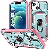 DAWEIXEAU Case Compatible with iPhone 15, Shockproof Impact Resistant with Slide Lens Protective Cover Case for iPhone 15 6.1 inch (Pink Green)