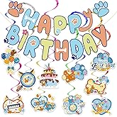Blue Dog Birthday Party Supplies, Blue and Orange Banner Dog Happy Birthday Banner Party Decorations for Party Backdrop Decor