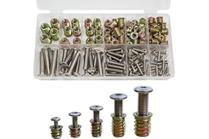 ZUYUEE 144Pcs Threaded Insert Nut and Bolt Assortment Kit, 5/32(M4) 3/16(M5) 1/4(M6) 5/16(M8) 3/8(M10) Threaded Inserts for W