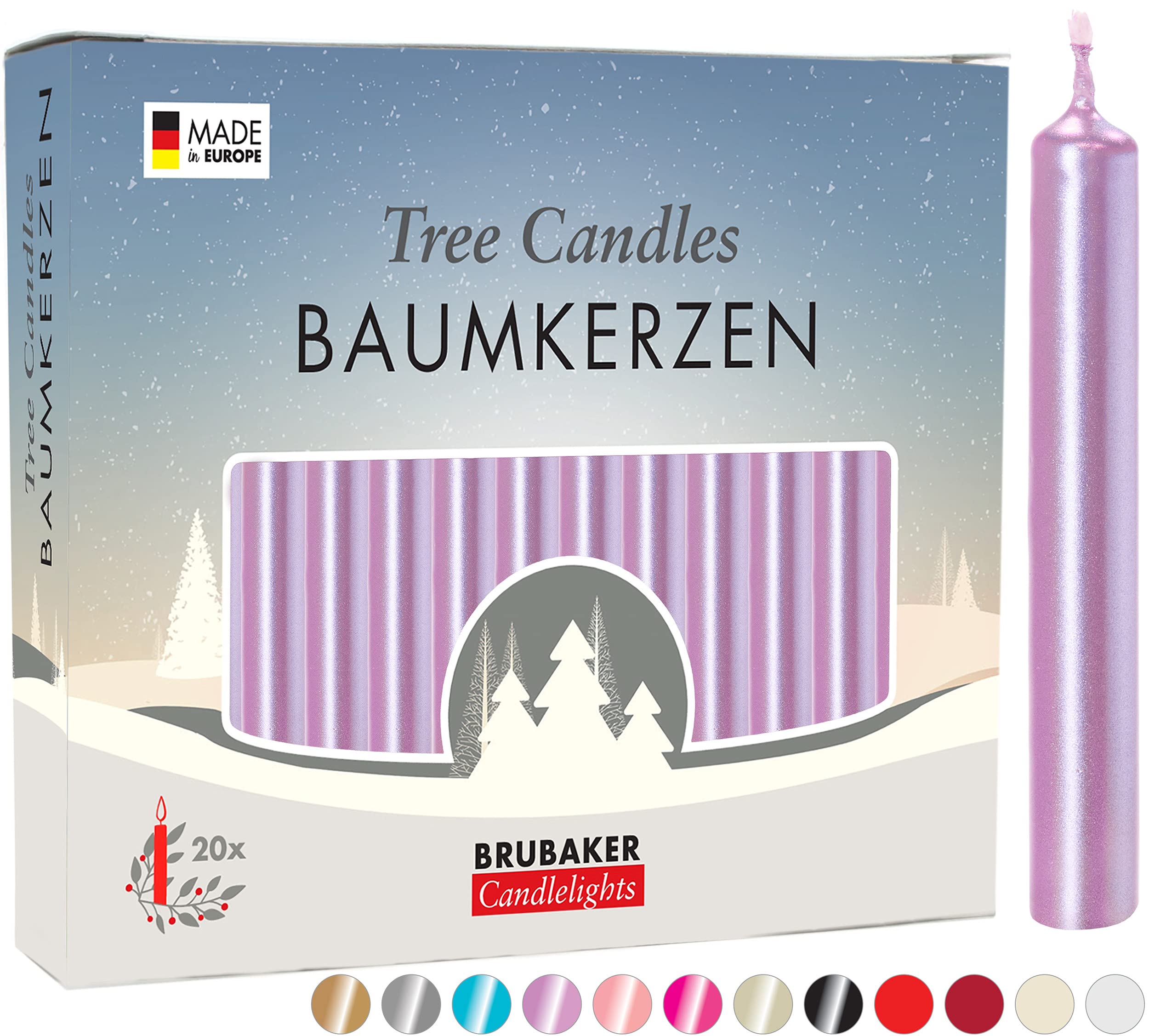 BRUBAKER 20 Pack Tree Candles - Pyramid Christmas Tree Candles - Lilac Scent