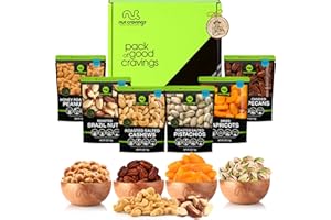 NUT CRAVINGS Gourmet Collection - Rosh Hashana & Shana Tova Dried Fruit & Mixed Nuts Basket in Green Box (6 Assortments) Arrangement Platter, Birthday Care Package - Healthy Kosher Mixed Fruits