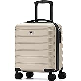Flight Knight Carry On Suitcase 18x14x8" Hardside Built In TSA Lock & USB Port Lightweight Luggage Silent Double Spinner Wheels Maximum Underseat Carry-On Bag For American & United Approved Airlines