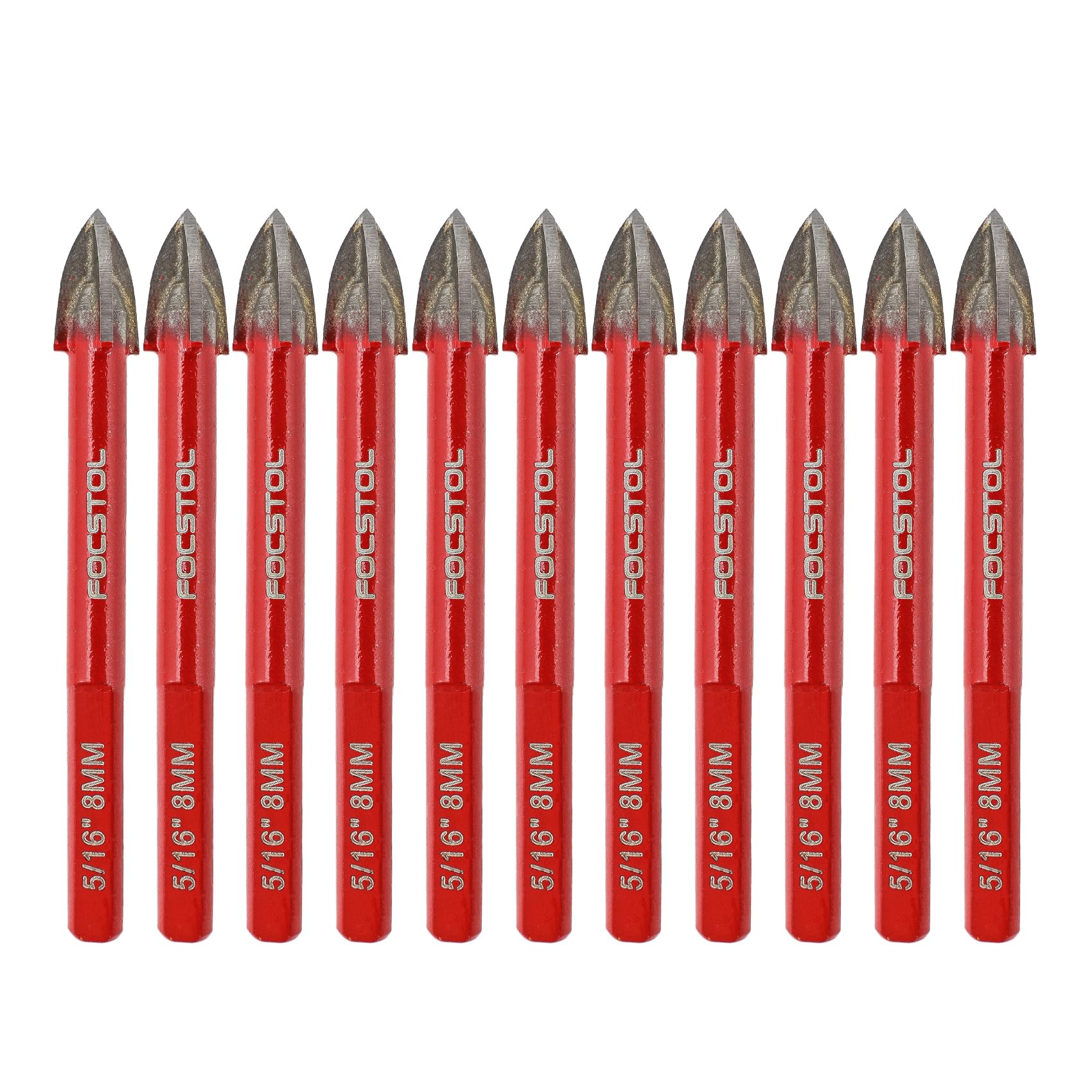 FOCSTOL Masonry Drill Bits Set - 10pcs 8mm Carbide Drill Bits Set with Triangle Shank for Wood Plastic Foam Tiles Softer Materials