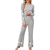 Blooming Jelly Women's Pajama Sets Star Printed Long Sleeve Pjs Fall Pajamas Lounge Sets 2 Piece Sleepwear Pockets