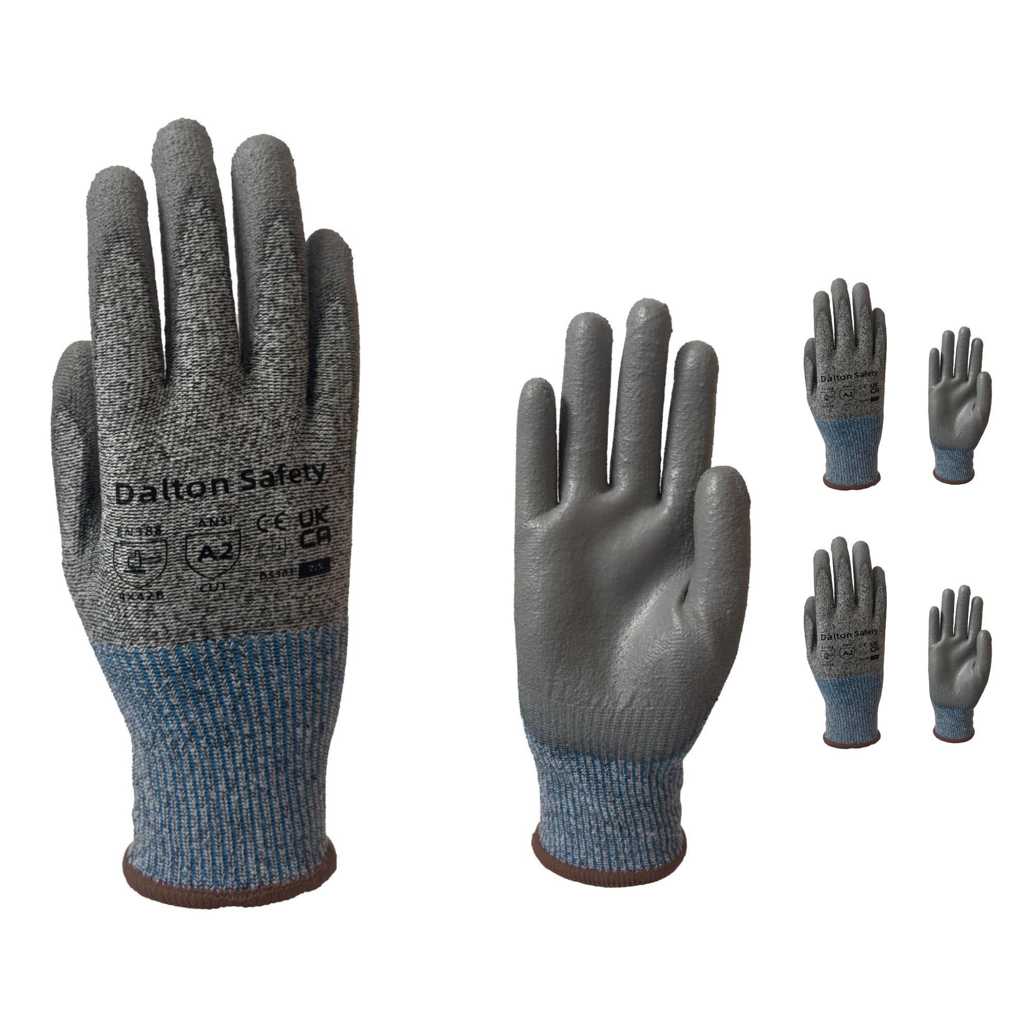 Dalton Safety 2 Pairs Of Large Cut Resistant Level 3 Work Gloves, HPPE Knitted Cuff, PU Coated Palm & Fingertips. Perfect For General Duty, Gardening, Glass Cutting & Sheet Metal Handling