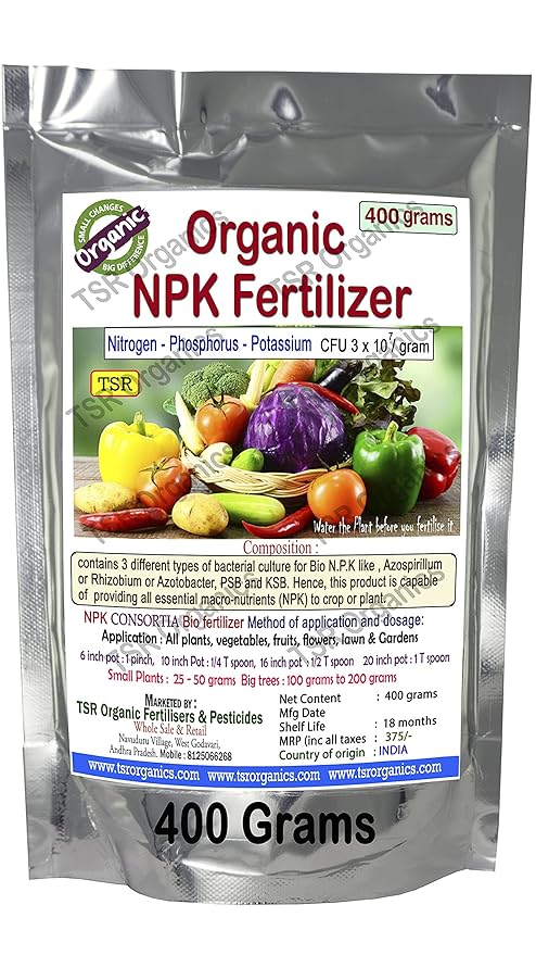 TSR Garden Store Organic NPK consortia Nitrogen Phosphorous Potassium 3 in 1 biofertilizer granules 400 Grams
