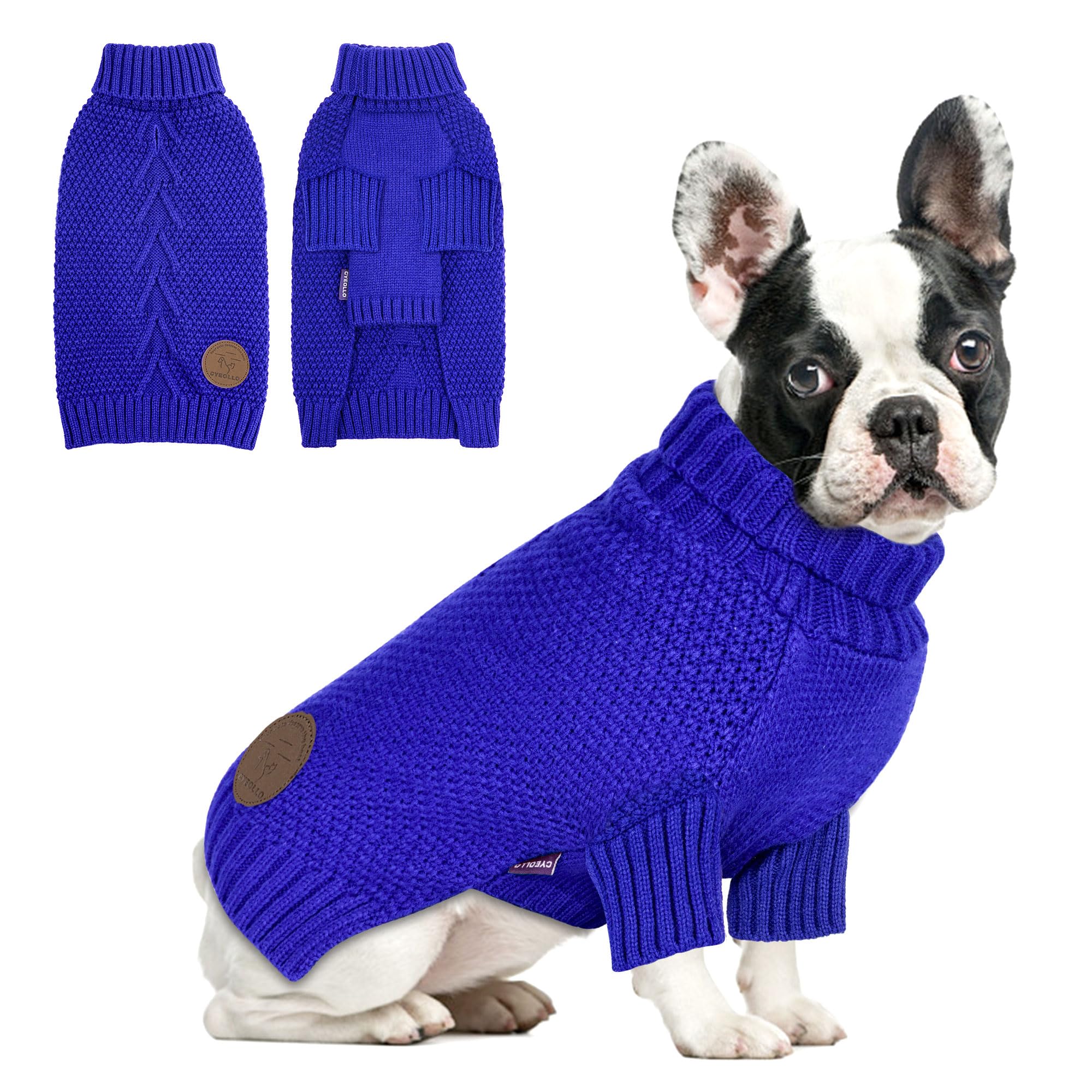Photo 1 of cyeollo Dog Sweater Pullover Turtleneck for Dogs, Classic Knitwear Fall Winter Cold Weather Doggie Clothes Warm Pet Apparel Small Medium Large Dog Sweaters, Royal Blue XL