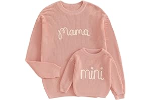 AIWPSTOIN Mommy and Me Sweater Matching Family Outfit Long Sleeve Knit Sweater Pullover Mom and Baby Clothes