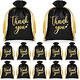 PerKoop 30 Pcs Thank You Wedding Satin Gift Bags 5 x 7 Inches Wedding Drawstring Jewelry Pouches Small Candy Bags for Valentine's Day Guest Birthday Baby Shower Party Favors(Black)