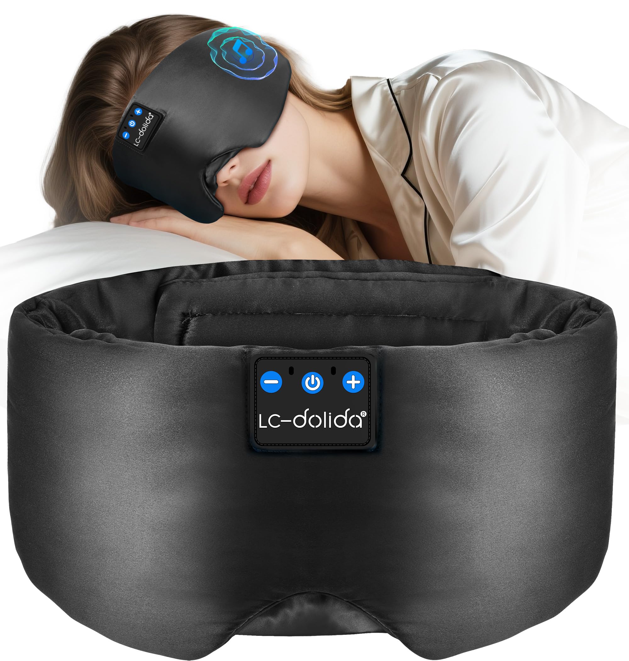 Photo 1 of LC-dolida Luxurious Silk Soft Sleep Mask, Sleep Headphones with Bluetooth 5.4 for Side Sleeper, Total Blackout Eye Sleeping Mask for Women and Men, Ideal Gift for Restful Sleep, Travel(Black)