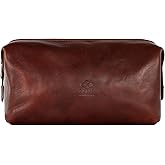 Time Resistance Leather Toiletry Bag Cosmetic Case Italian Classy Dopp Kit