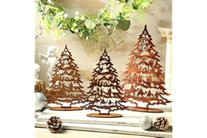 Huwena 3 Pcs Christmas Nativity Scene Table Ornament Vintage Jesus Nativity Set Rustic Farmhouse Holiday Wood Tree Wooden Christmas Tree Tabletop Decoration for Home Tiered Decor Xmas Signs (Classic)
