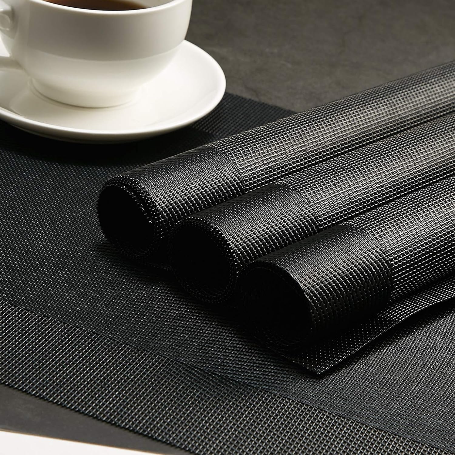 DOLOPL Halloween Placemat Black Placemats Table Mats Set of 6 Easy to Clean Heat Resistant Vinyl Outdoor Placemats for Kitchen Patio Dining Table: Home & Kitchen
