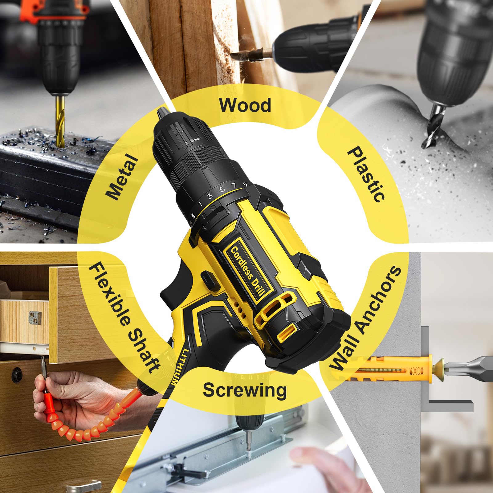 FAHEFANA Cordless Drill, 20V Power Drill with 25+1 Max 370 in-lb Torque, Electric Screwdriver Driver with Battery and Charger, 3/8