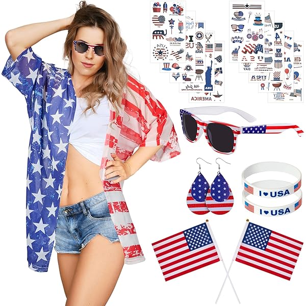 Women's American Flag Kimono Beach Cover Up - Patriotic Summer Swimsuit Wrap