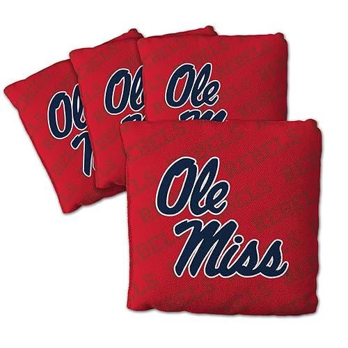 YouTheFan Officially-Licensed NCAA Mississippi Rebels Set of 4 Cornhole Bags - All Weather Regulation 6” x 6” Size - 16oz Weight - Designed in USA