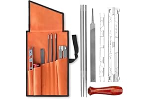 MeasuPro Chainsaw Sharpening Kit - 7 Piece Set with Round Files (5/32", 3/16", 7/32"), Flat File (6"), Handle, Filing Guide, 
