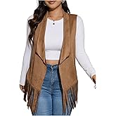 BEAUDRM Women's Plus Size Fringe Suede Vest 70s Hippie Faux Western Jacket Tassel Sleeveless Cardigan