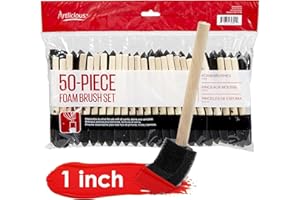 Artlicious Foam Brush Set - Pack of 50 Disposable, 1-inch Sponge Paint Brushes for Acrylic Painting, Staining, Varnishes & DIY Craft Projects - Art Supplies