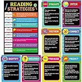 Tevxj 10 Pieces Reading Strategies Posters Educational Bulletin Board Set for Classroom Laminated Grammar Posters for Elementary Middle School Classroom Supplies Decorations