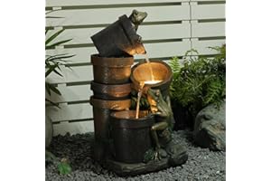 BUMILGAR 27.2''H Garden Fountains Outdoor Water Fountain,3 Tier Cascading Barrel Frog with LED Lights & Pump for Farmhouse Patio Yard Deck Home Lawn Porch House Decorations