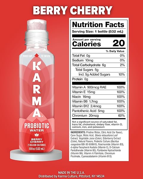 KARMA PROBIOTIC WATER – 12 PACK, BERRY CHERRY DRINK – IMMUNE & GUT HEALTH SUPPORT