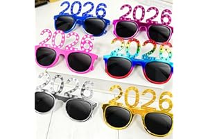 TURNMEON 6 Pairs Happy New Year Glasses Glitter 2026 Shaped Eyeglasses,New Years Eve Party Supplies 2026, New Years Eyewear Funny Sunglasses for New Year Celebration Photo Props Party Favors