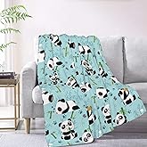 Pandas Throw Blanket Flannel Fleece Bed Blanket Plush Cozy Air Conditioning Blanket Plush Gift for Girls Boys Men Women Bedroom Sofa 50"x40"