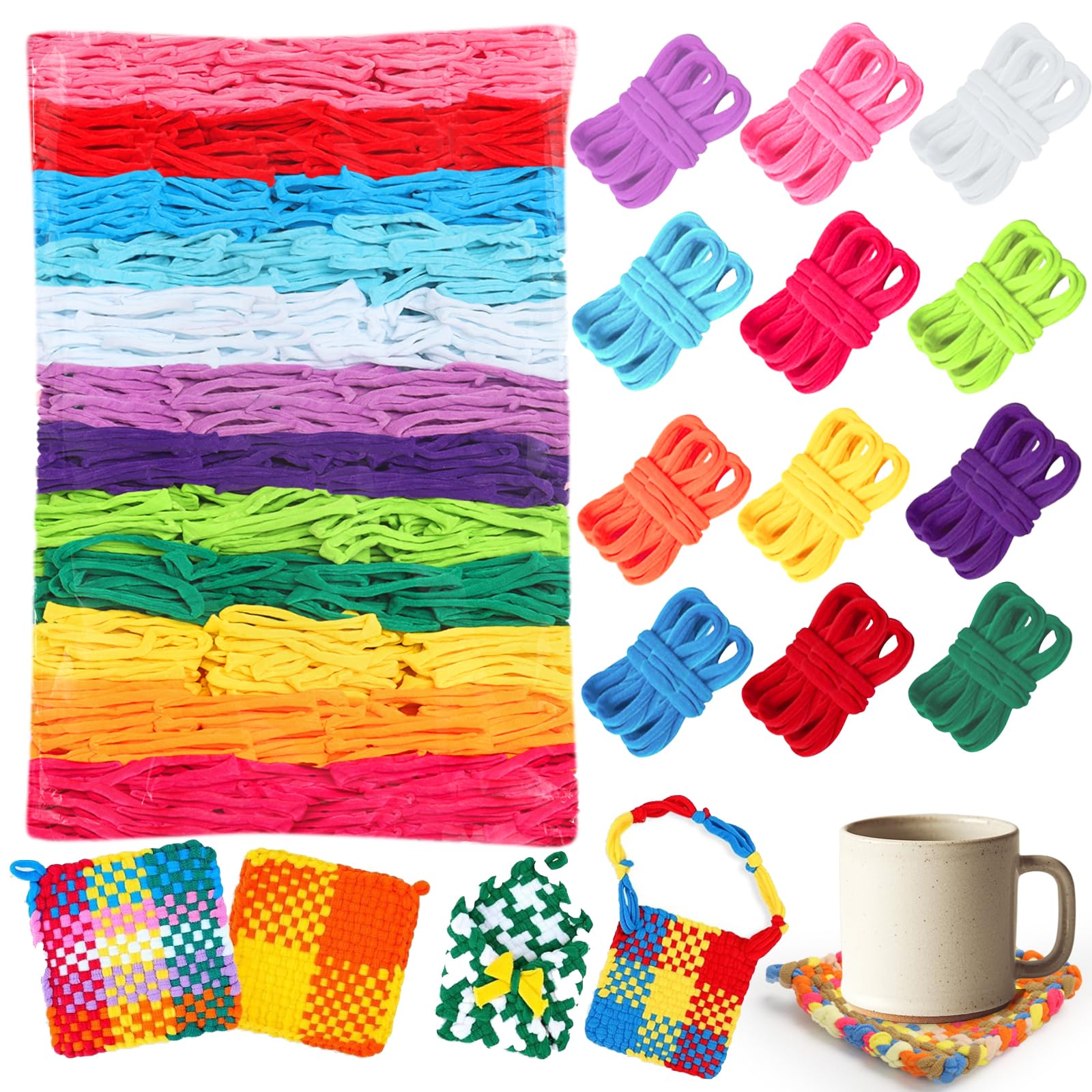Photo 1 of 1200 PCS Weaving Loom Loops Potholder 7 inch Durable Nylon DIY Crafts Projects for Kids Adults Rainbow Themed Potholder Weaving Loops Kit Elastic Ideal Gifts for Girls Ages DIY Crafts Supplies