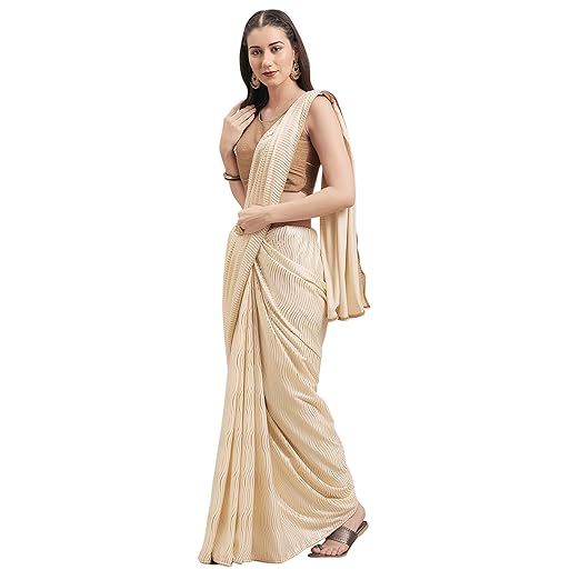 Womanista crepe with blouse piece Saree (TI1215_ Cream_ Onesize)