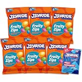 JOYRIDE Fruity Zips - Low Sugar Healthy Candy, 6-Pack Bundle | Includes six 3.5 oz bags with bonus 2.5 oz Glacier Peppermint Gum pack. Low Sugar, Dye Free, Low Calorie Sour Gummies