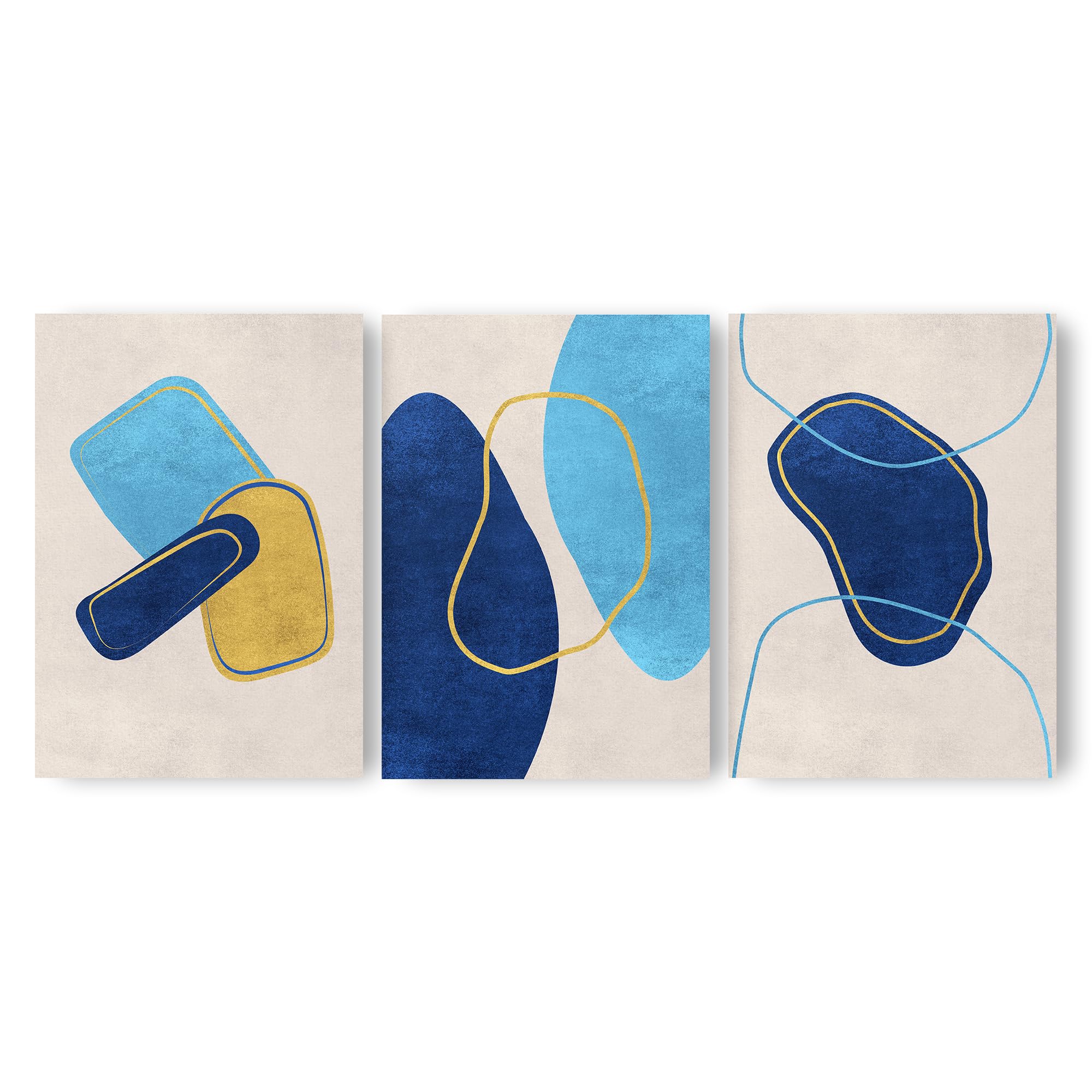 Adam and Alice Premium Unframed Wall Art Print – Textured Abstract Modern Minimalist Artwork – Home Decor for Living Room/Bedroom/Hallway/Office – Blue – A2 Set of 3