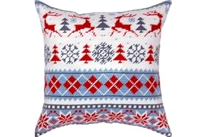 Brvsk Seasonal Needlepoint Kit for Adults and Beginners — Winter Deer 16″ × 16″ with Clear, Precise Printed Design on Cotton Canvas; Includes 2 Needles, Yarn, and Easy-Read Chart