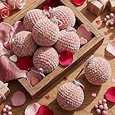 VioraWhite 8 Pcs Pink Crochet Valentines Day Ornaments Balls 3.15 Inch Velvet Knitted Balls Ornaments Handmade Crochet Decoration for Xmas Tree Farmhouse Decor