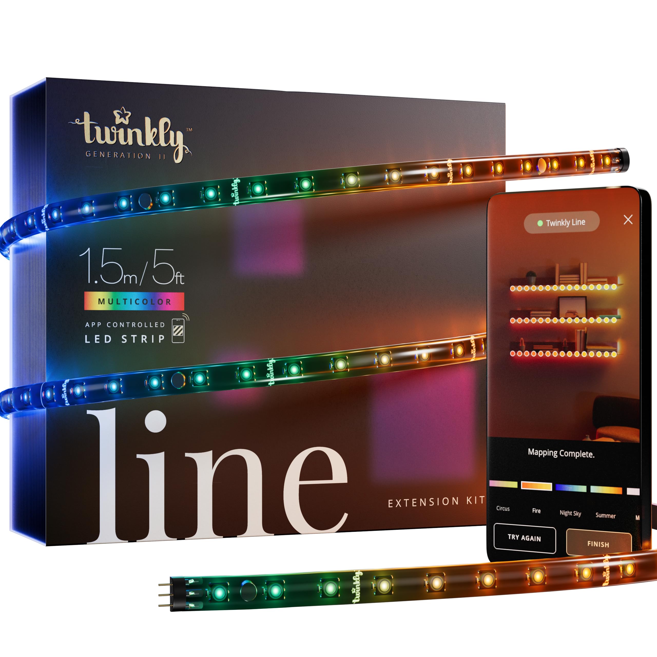 Twinkly Line Extension Kit 1.5m, Magnetic and Adhesive Multicolor LED Strip, Pair It with Line Starter Kit, Compatible with Alexa, and Google Home, 16 M+ Colors, App Control, Black Wire