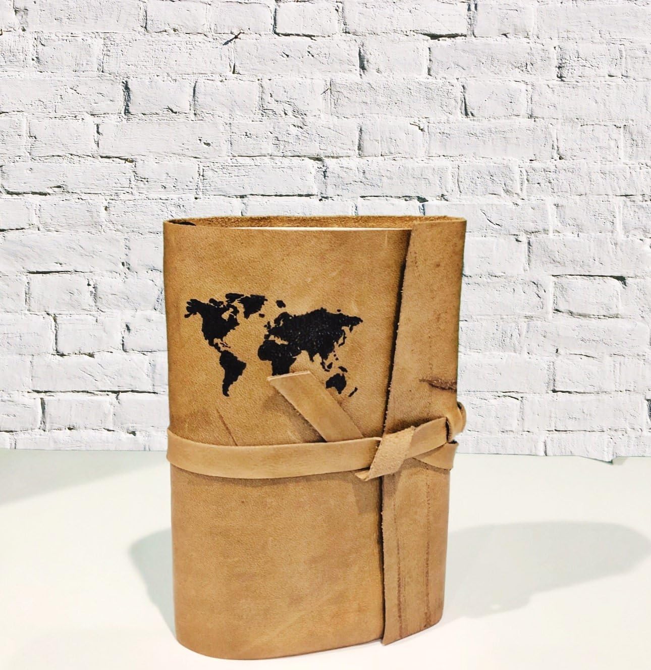 Refillable Fauxdori Midori Style World Continents Personalized Stamped Rustic Leather Travel Journal Sketchbook Notebook