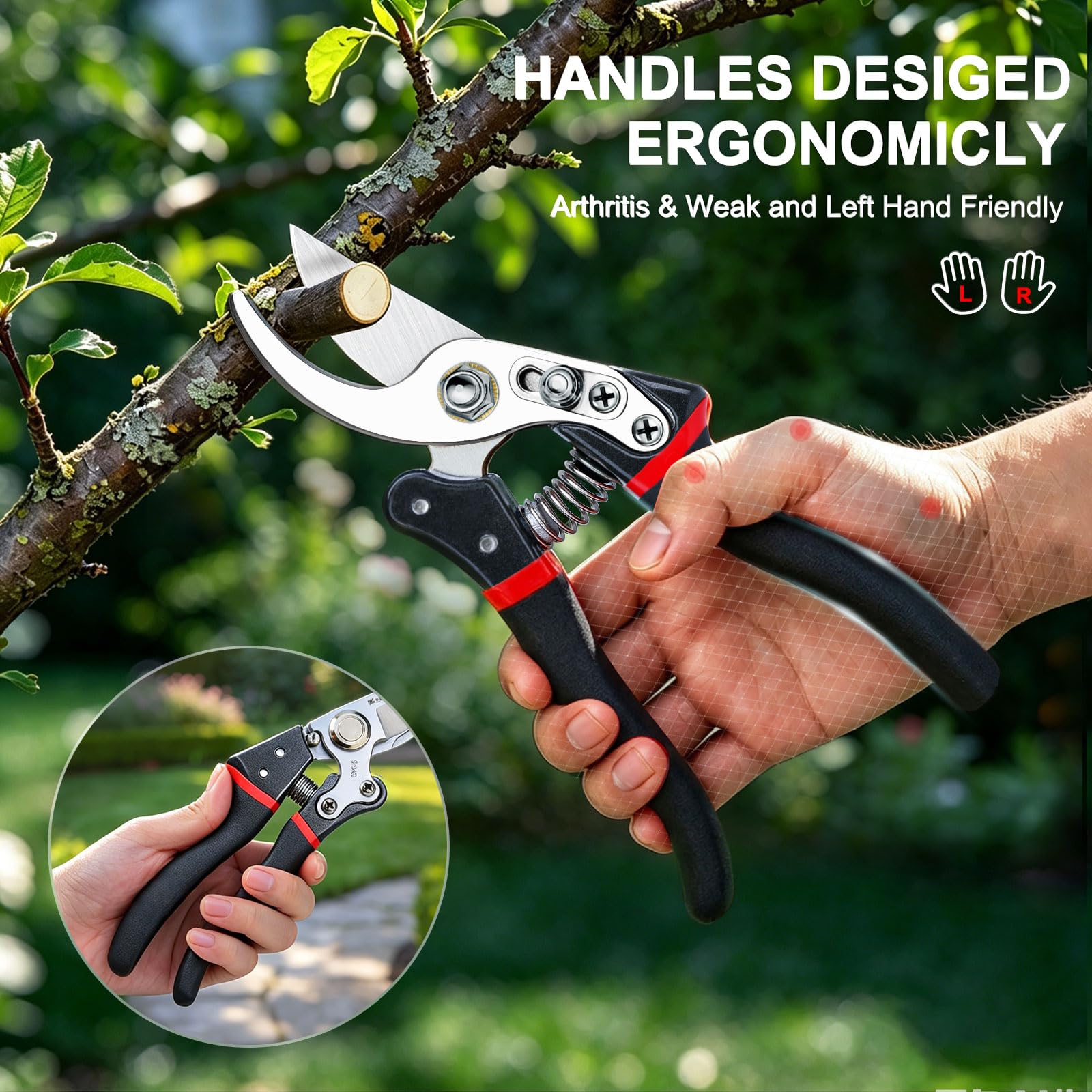 Kynup Profi Gartenschere mit SK-5 Stahl, Rostfreie Astschere für Äste bis 25mm, Profi Rosenschere & Baumschere mit Ergonomisch Rutschfester Griff, Pflanzenschere für Rosen, Sträucher, Bonsai 5