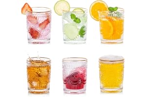 Water Glasses Drinking Cups Set, Vintage Crystal Glassware Sets of 6, Gold Rim Drink Glasses, Aesthetic Juice Glass Cup Set, 