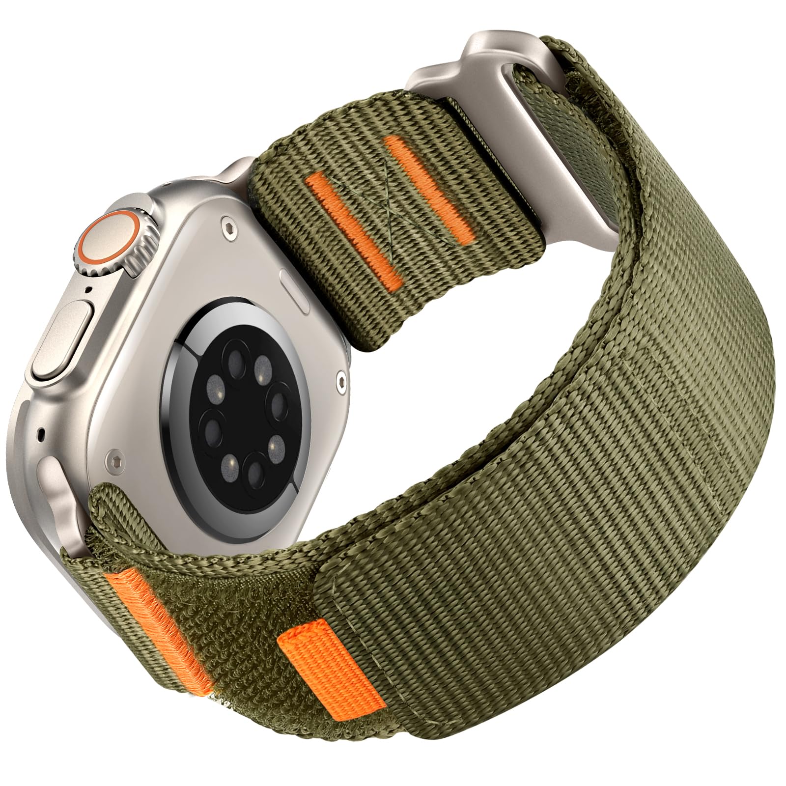 WPPQTRV Nylon Band Compatible with Apple Watch Ultra 3/2/1 Band 49mm 46mm 45mm 44mm 42mm, Sport Loop Strap for iWatch Ultra Series 11/10/9/8/7/6/5/4/3/2/1 SE 3 2 1（L, Army Green/Titanium）