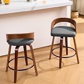 EORMHOEE Swivel Bar Stools Set of 2, 24" Counter Height Chairs,Grey | Faux Leather Swivel Chairs with Wood Backs&amp;Footrest,Bar Stools for Kitchen Island,Pub,Cafe,Bar Counter