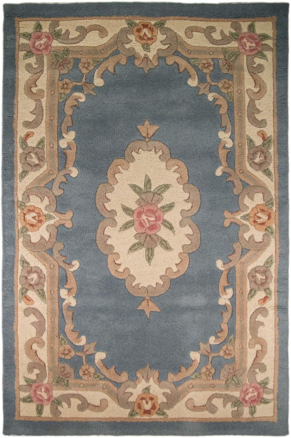eRugs Small Traditional Classic Aubusson Floral 100 Wool Hand Tufted