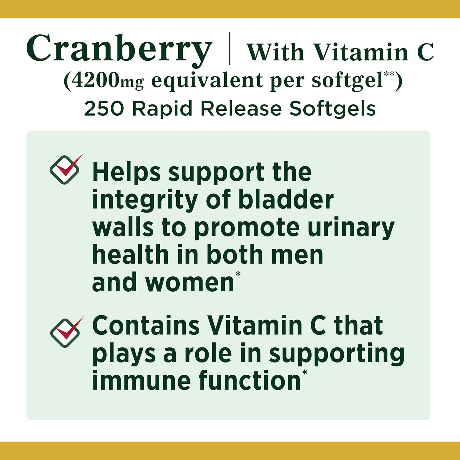 Cranberry Pills w/ Vitamin C by Nature's Bounty, Supports Urinary & Immune Health, 4200mg Cranberry Supplement, 250 Softgels: Health & Personal Care