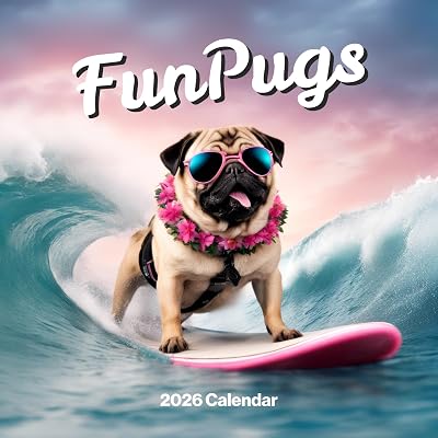 Fun Pugs Pug Calendar 2026 UK Made Large 12 Month Wall Calendar with Notes